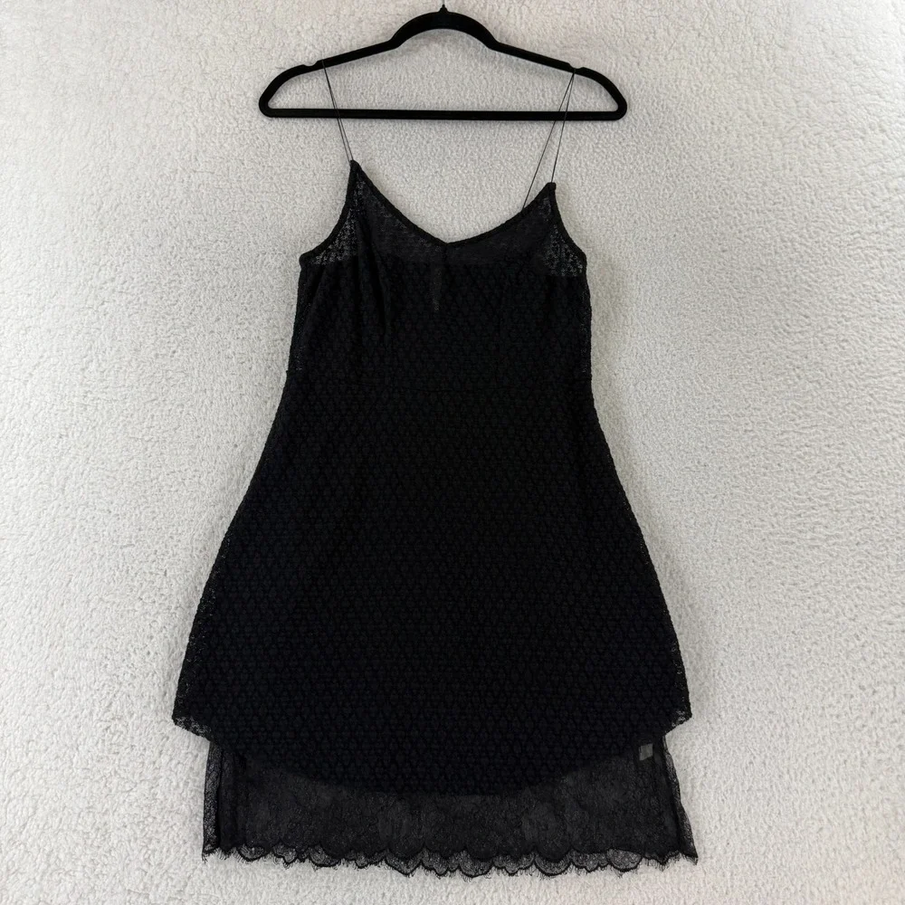 Free People Intimately Mini Lace Slip Pajama Dress Womens Medium Black Layered